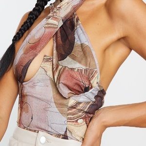 PLT Abstract Print Underbust Halterneck Corset top